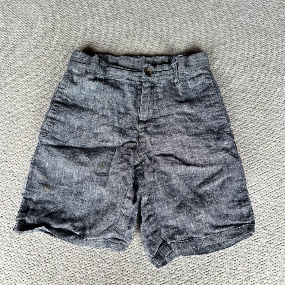 Janie and Jack Dark Blue Chambray 100% linen Boys Shorts Size 5 GUC